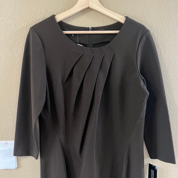 NEW Lafayette 143 New York brown 3/4 sleeve sheath Dress - Picture 2 of 8